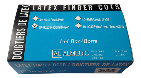FS40-8020 FINGER COTS LATEX, POWDERED, WHITE, MEDIUM