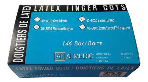 FS40-8030 FINGER COTS LATEX, POWDERED, WHITE, LARGE