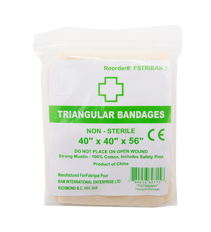 FSTRIBAN1 TRIANGULAR BANDAGE 40” X 40” X 56” 2 SAFETY PINS, NON-BLEACH 10PC/PK 25PK/CTN